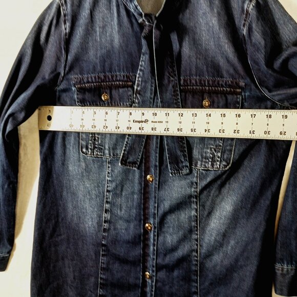 Cabi, Waterfront Dark Wash Denim Button Down Shirt W/ Front Tie Collar, Medium - Picture 8 of 16